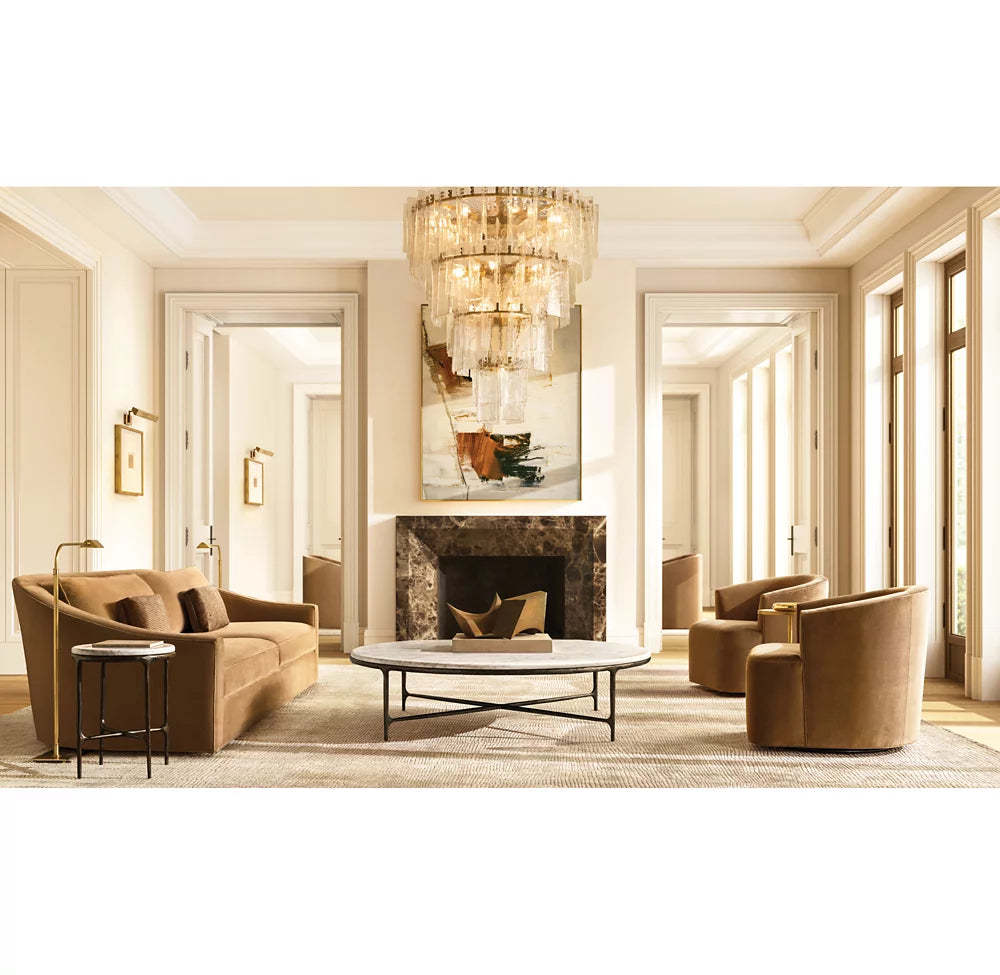 Lattice clear glass tiered round chandelier 47"