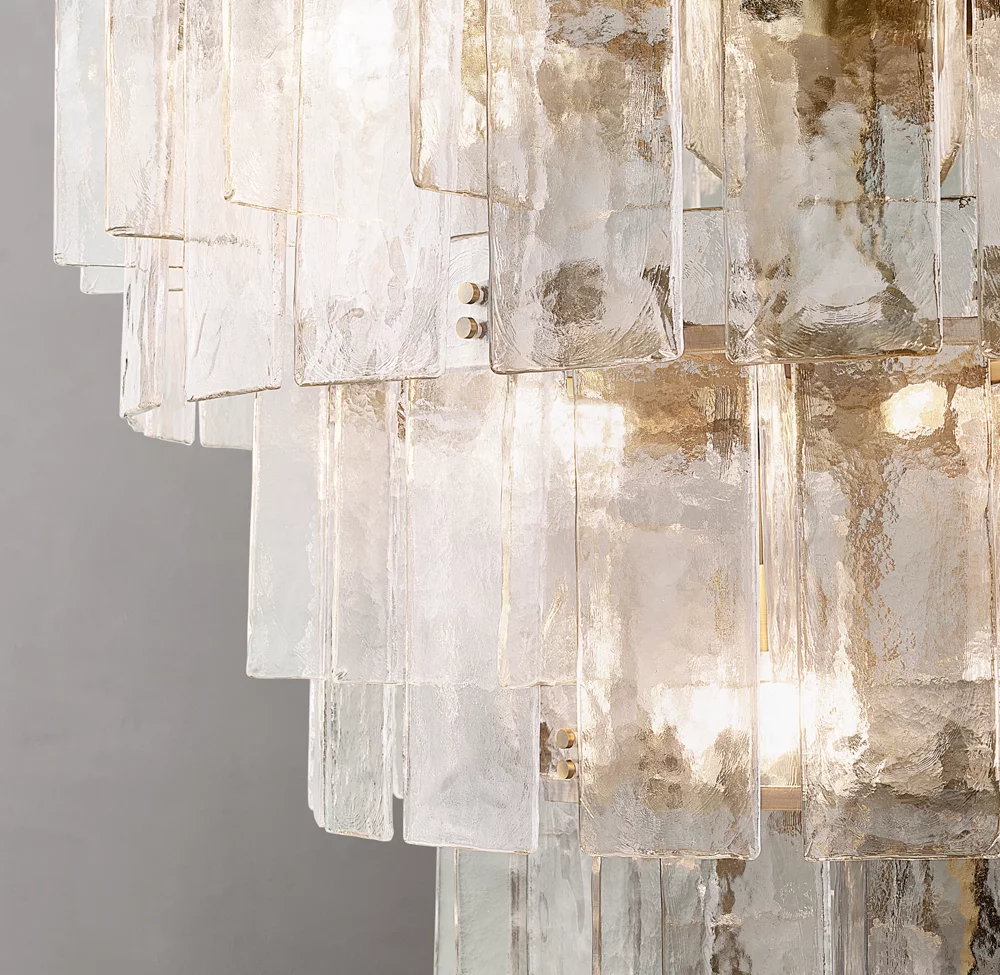 Lattice clear glass tiered round chandelier 47"