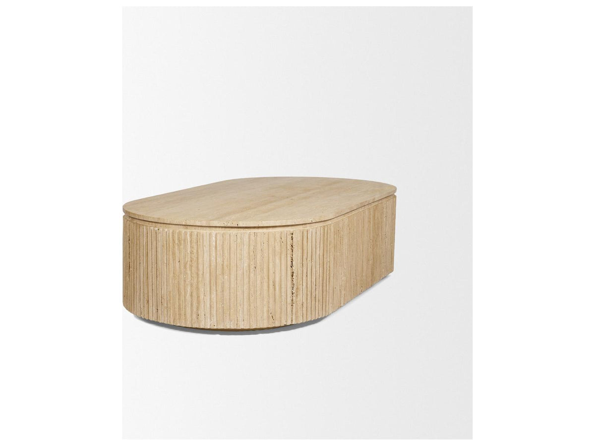 Mercana Elara Ribbed Oblong Travertine Coffee Table