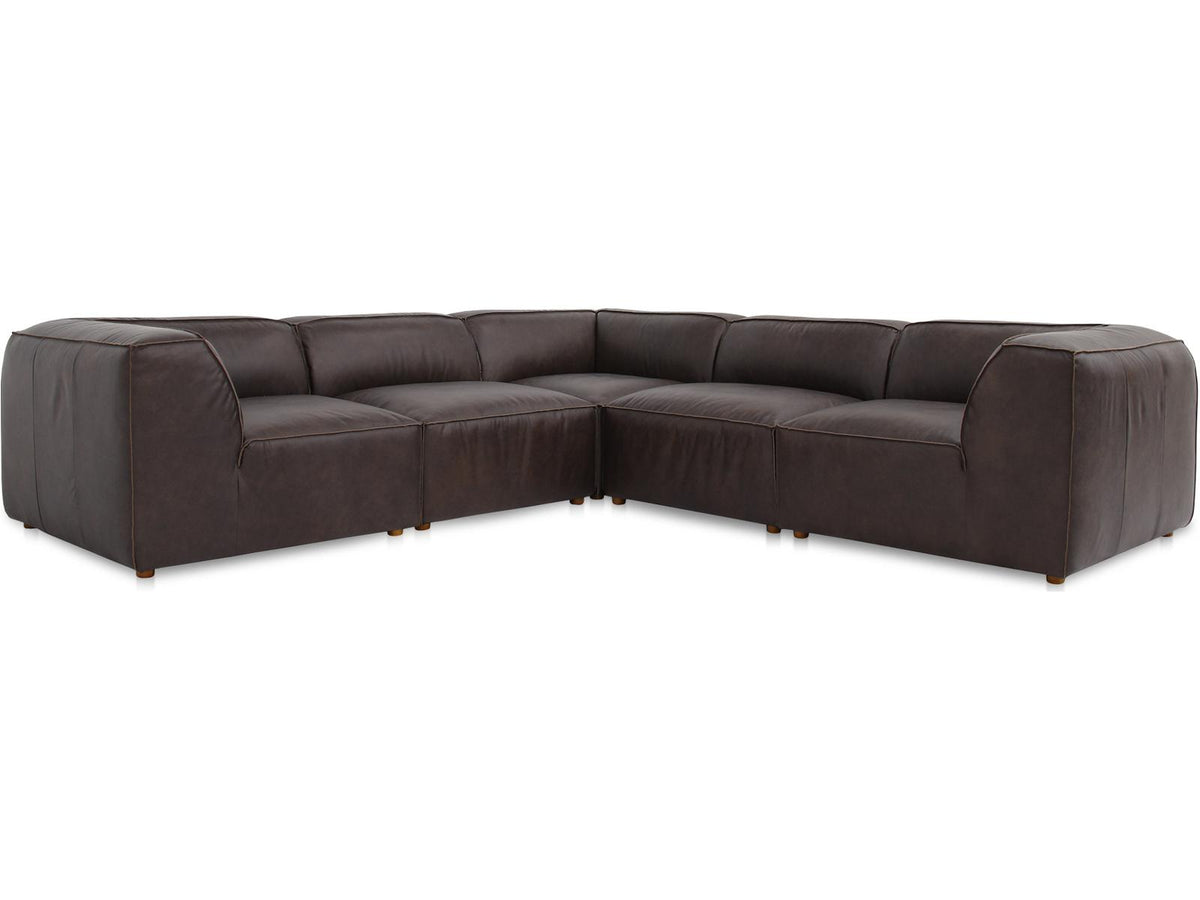 Form 5-Seat L-Shape Modular Sectional Sofa in Espresso Brown Top Grain Leather