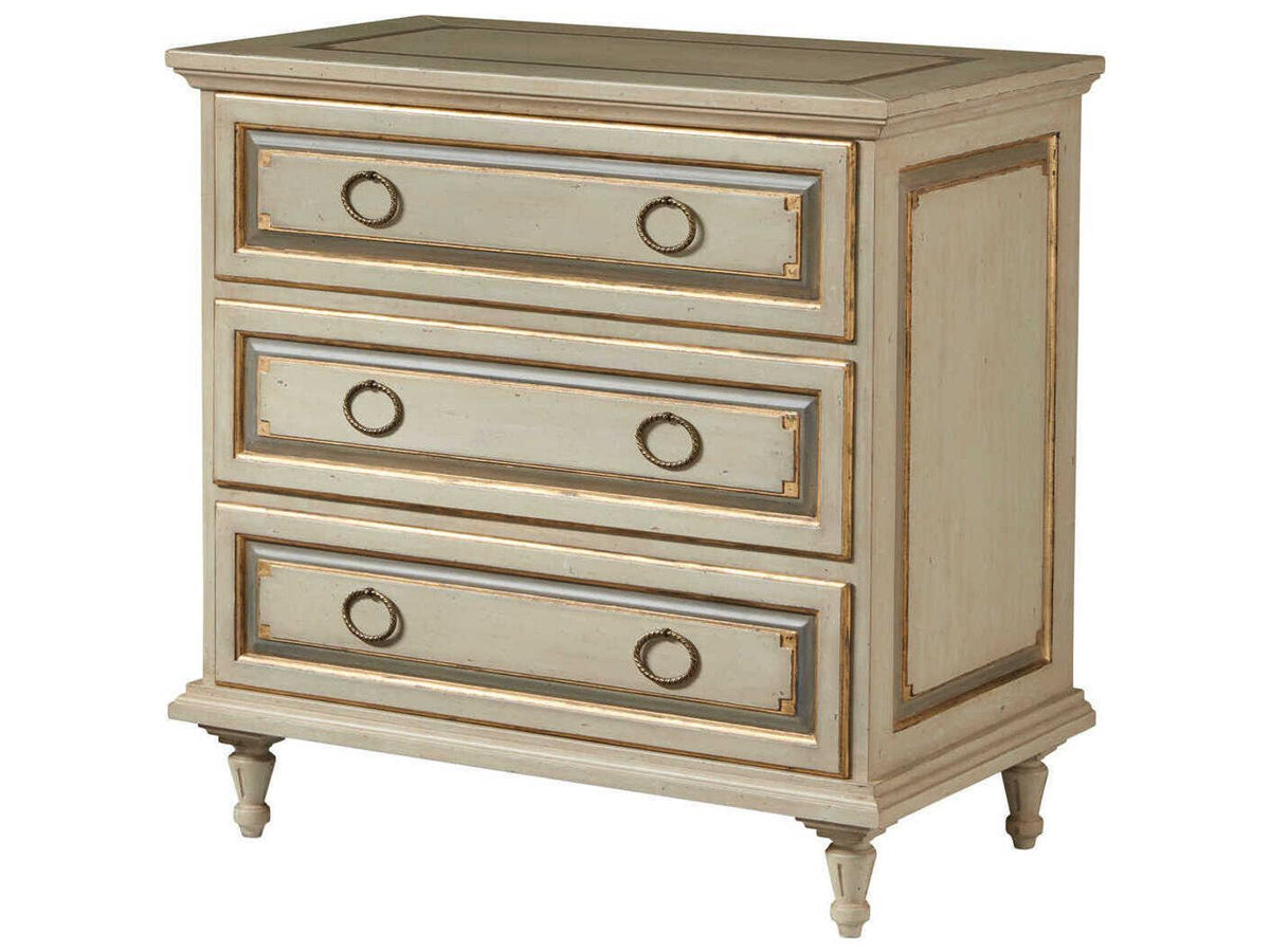 Vallieu 3-Drawers Beige Nightstand with Antique Brass Hardware
