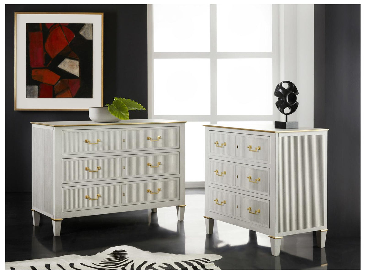 Copenhagen 3-Drawer Nightstand in Gray with Solid Brass Hardware