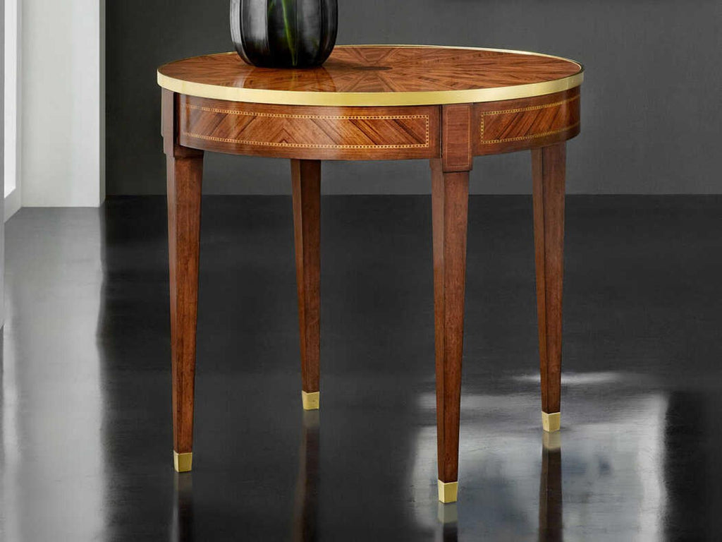 Round Wood End Table with Polished Brass Banding