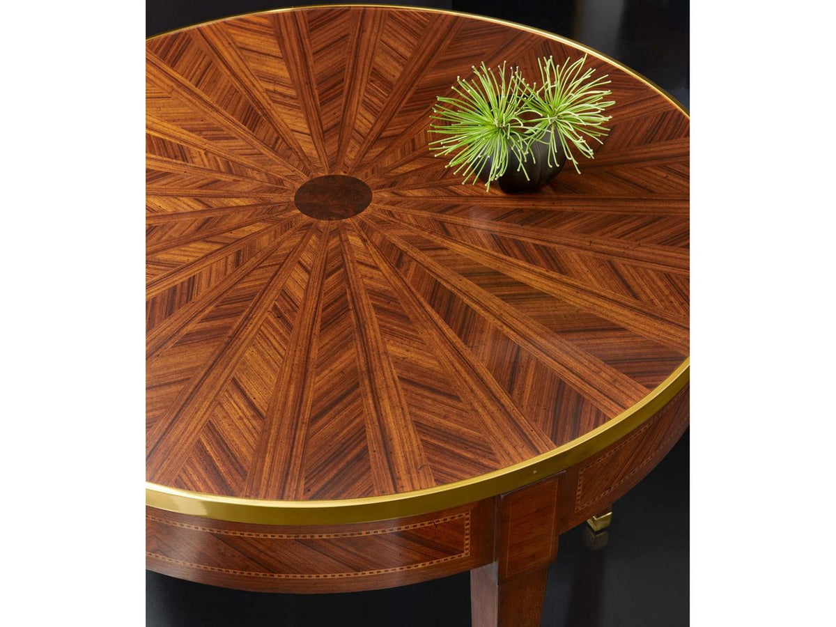 Round Wood End Table with Polished Brass Banding