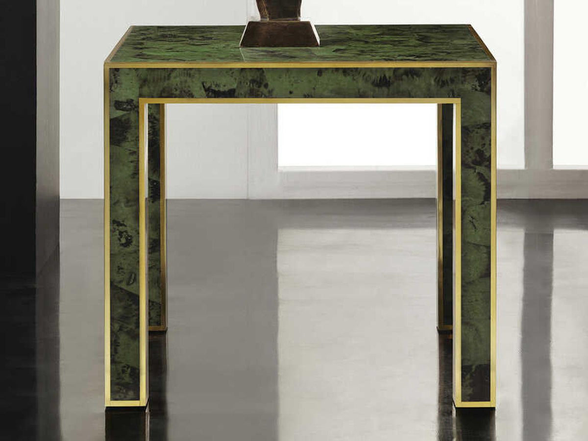 Brice Square End Table in Emerald Penshell with Brass Detail