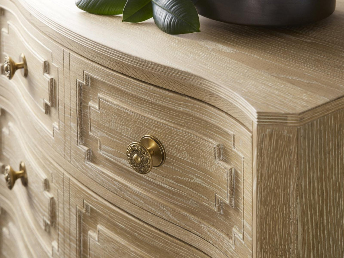 Noelle 3-Drawer Nightstand in Beige Oak with Brass Handles