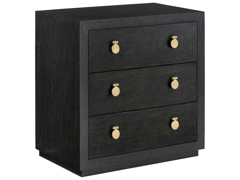 Mirage 3-Drawers Nightstand in Black Lacewood with Polished Brass Accents