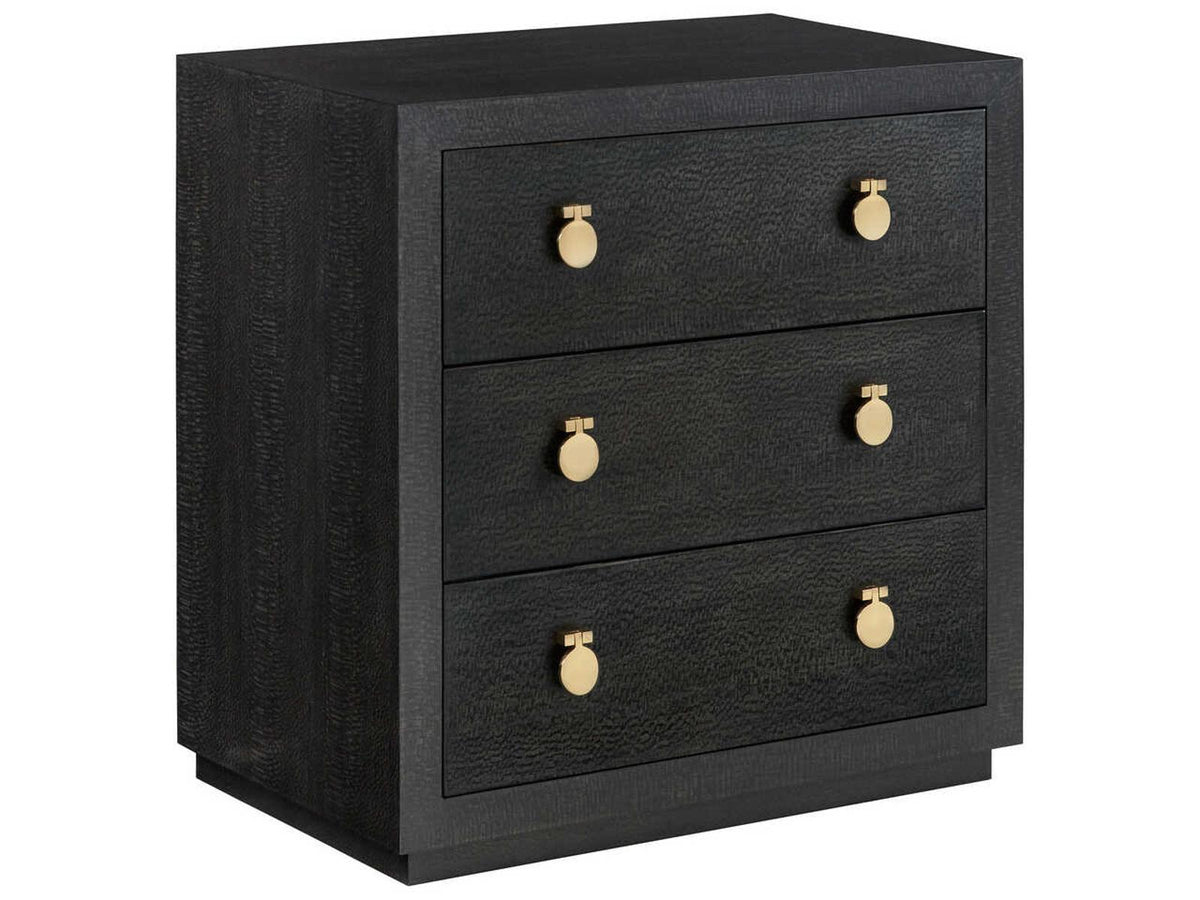 Mirage 3-Drawers Nightstand in Black Lacewood with Polished Brass Accents