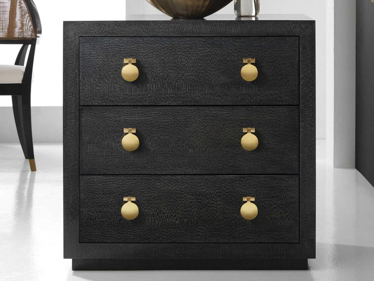 Mirage 3-Drawers Nightstand in Black Lacewood with Polished Brass Accents
