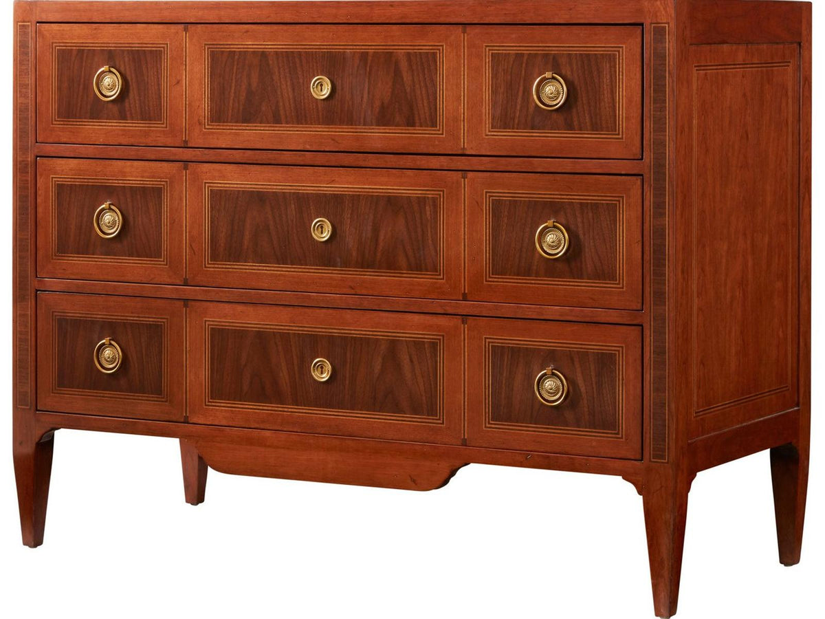 Chambery 3-Drawer Walnut Wood Dresser with Brass Hardware