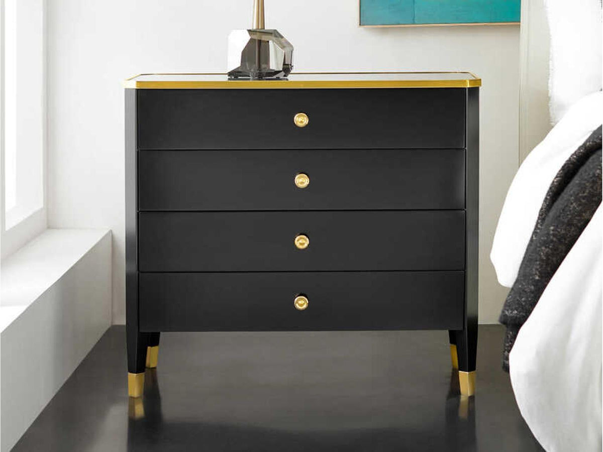 Niles 4-Drawer Nightstand with Black Marble Top and Ebony Finish