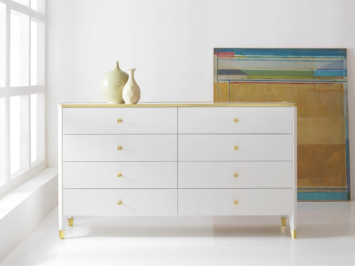 Niles Double Dresser in White Painted Case with Brass Hardware