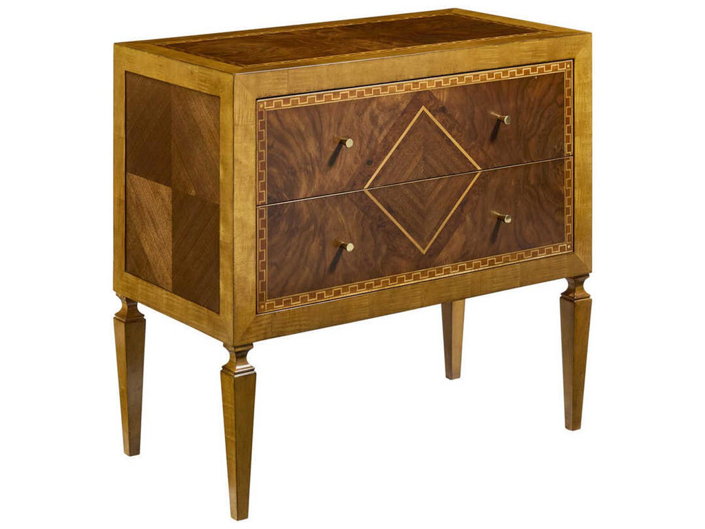 Ferrara 2-Drawer Walnut Nightstand with Brass Accents