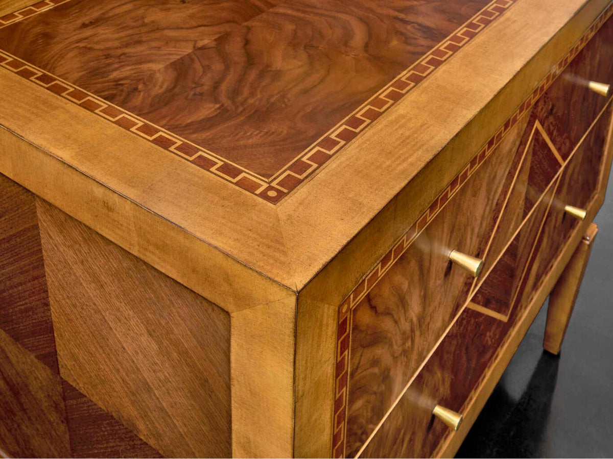 Ferrara 2-Drawer Walnut Nightstand with Brass Accents