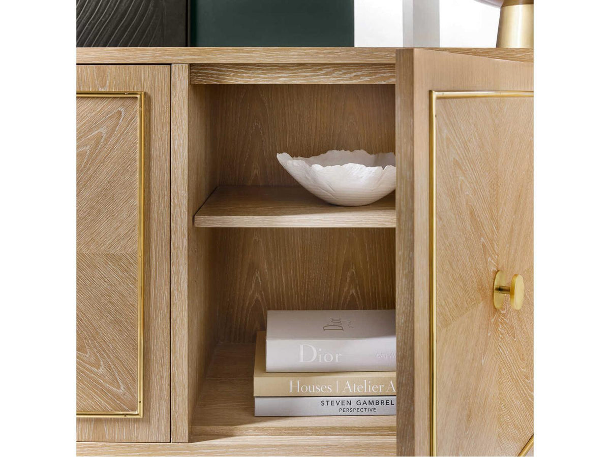 Noelle 70 Inch Oak Wood Sideboard with Brass Accents