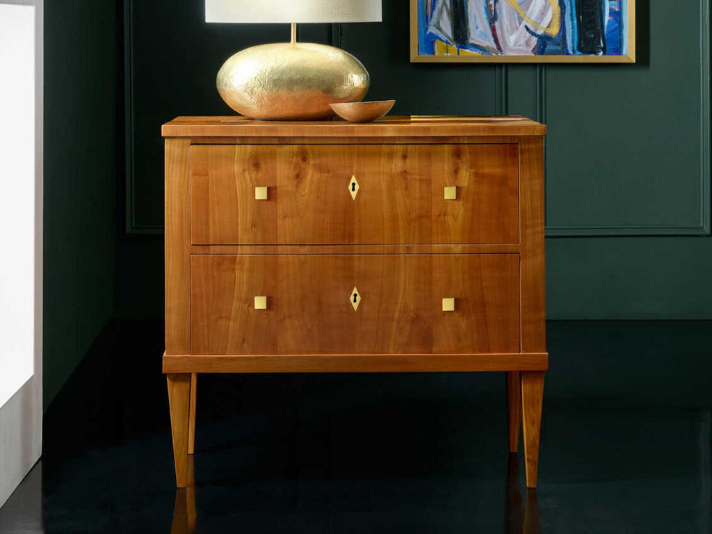 Vienna 2-Drawer Cherry Veneer Nightstand with Brass Hardware