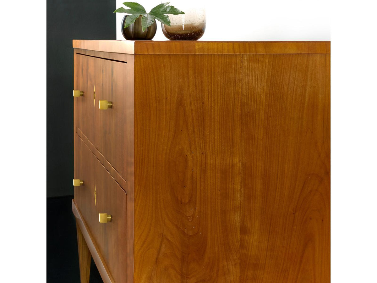 Vienna 2-Drawer Cherry Veneer Nightstand with Brass Hardware