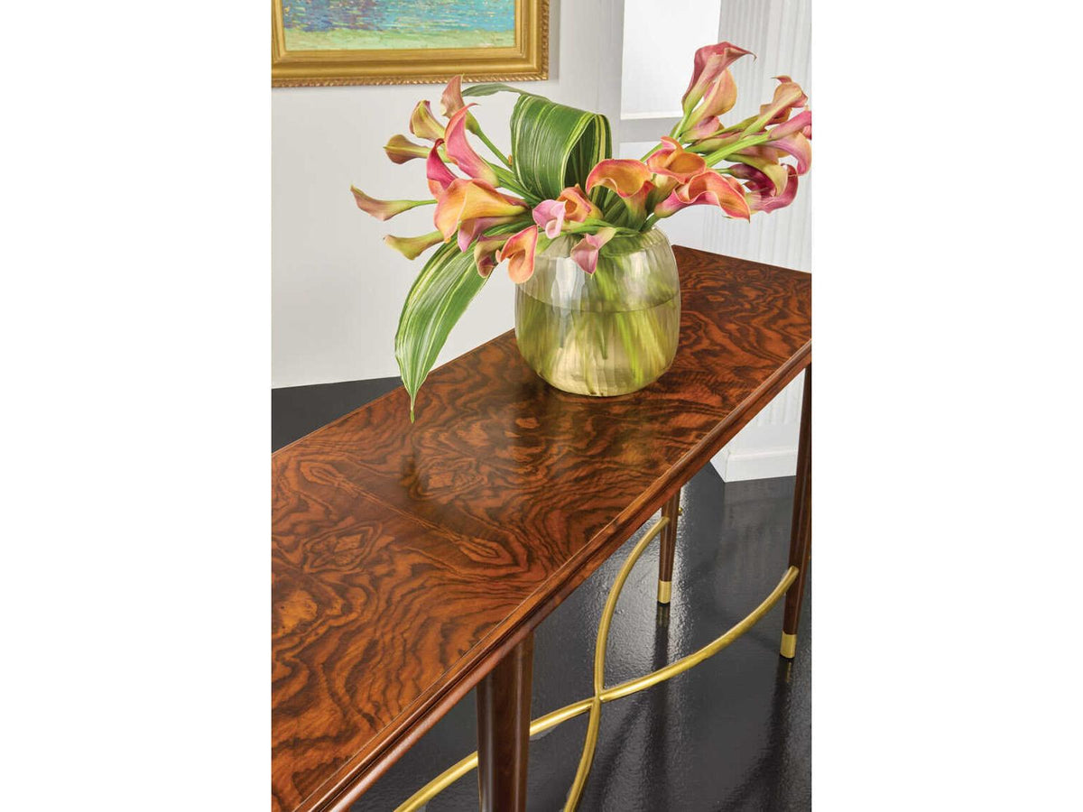 Marchand Rectangular Console Table in Feathered Walnut Veneer