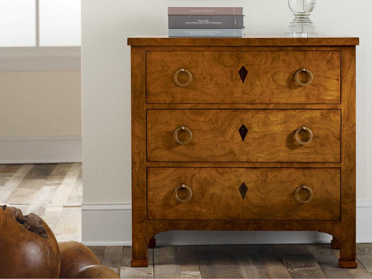 Continental 3-Drawer Nightstand in Brown Walnut with Brass Hardware