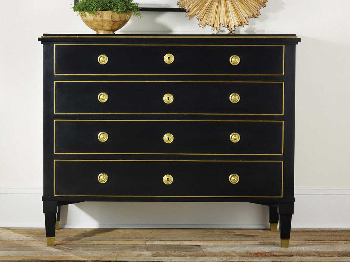 19th Century 4-Drawer Ebonized Wood Dresser with Brass Hardware