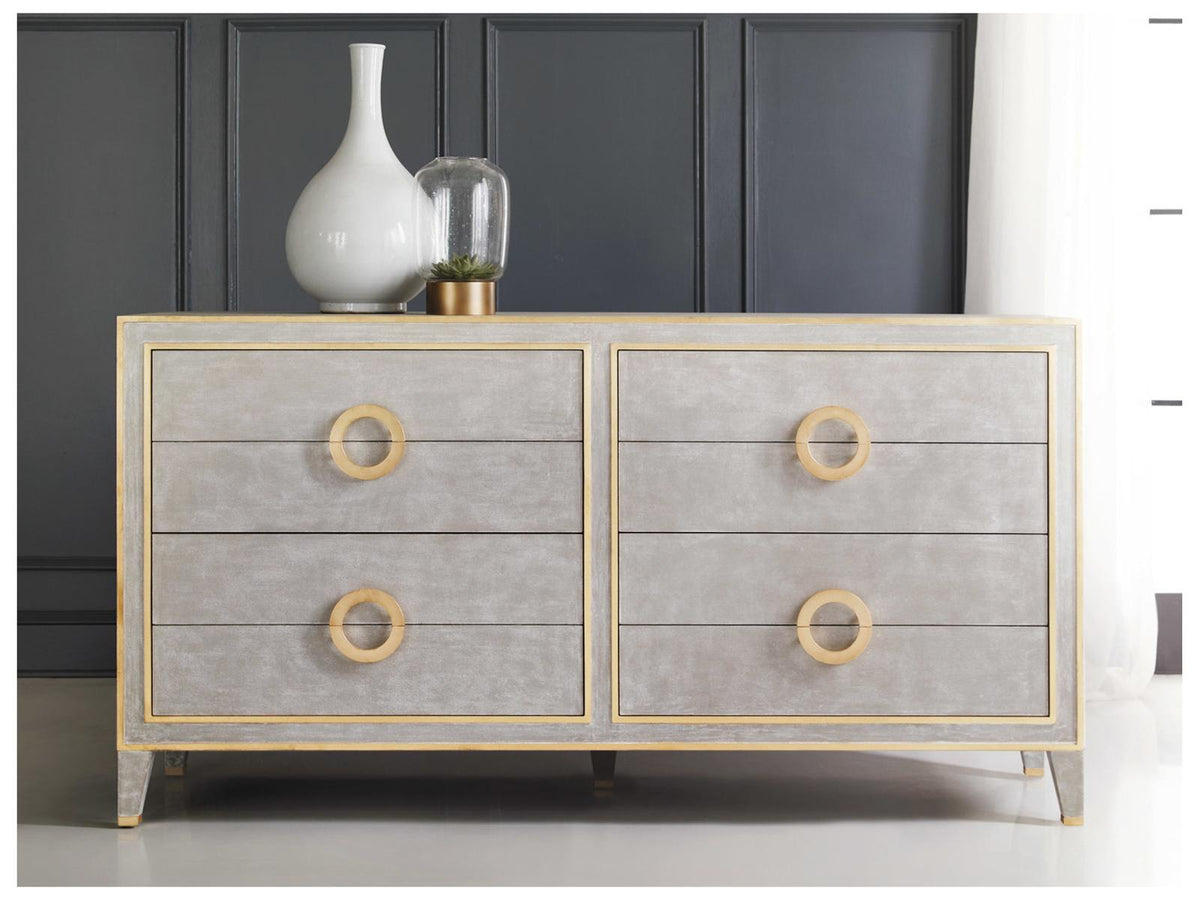 Abstract 4-Drawer Double Dresser in Antique Grey with Gold Accents