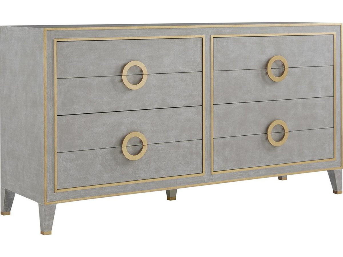 Abstract 4-Drawer Double Dresser in Antique Grey with Gold Accents