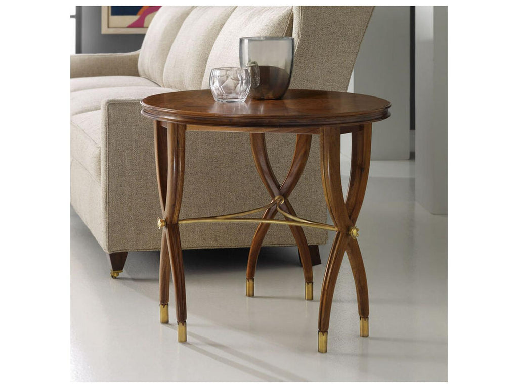 Marchand Round Wood End Table with Brass Detailing