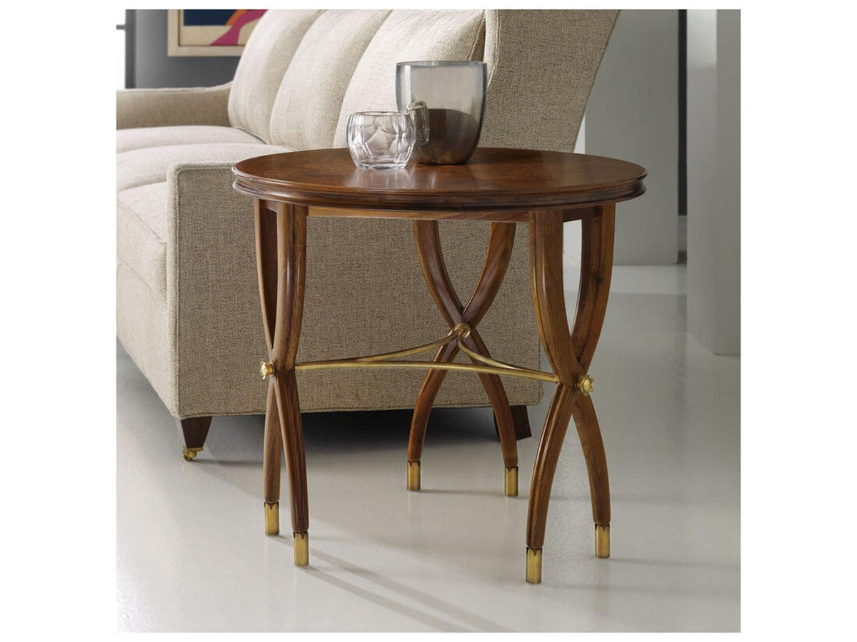 Marchand Round Wood End Table with Brass Detailing