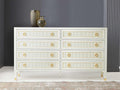 Swedish Reeded Double Dresser in Antique White with Brass Accents