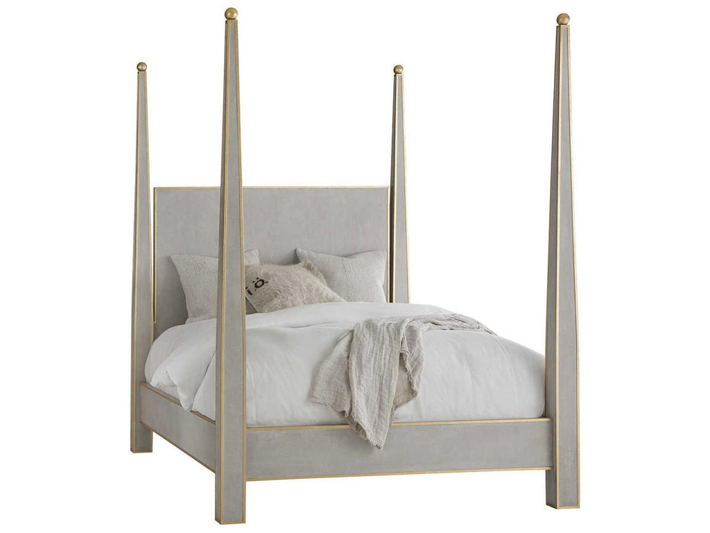 Gustavian King Four Poster Bed in Antique Grey and Gold Leaf