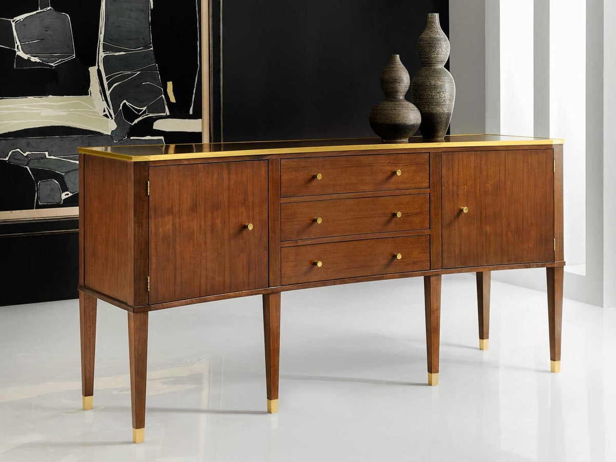 Breganza 80-Inch Walnut Wood Sideboard with Brass Detailing