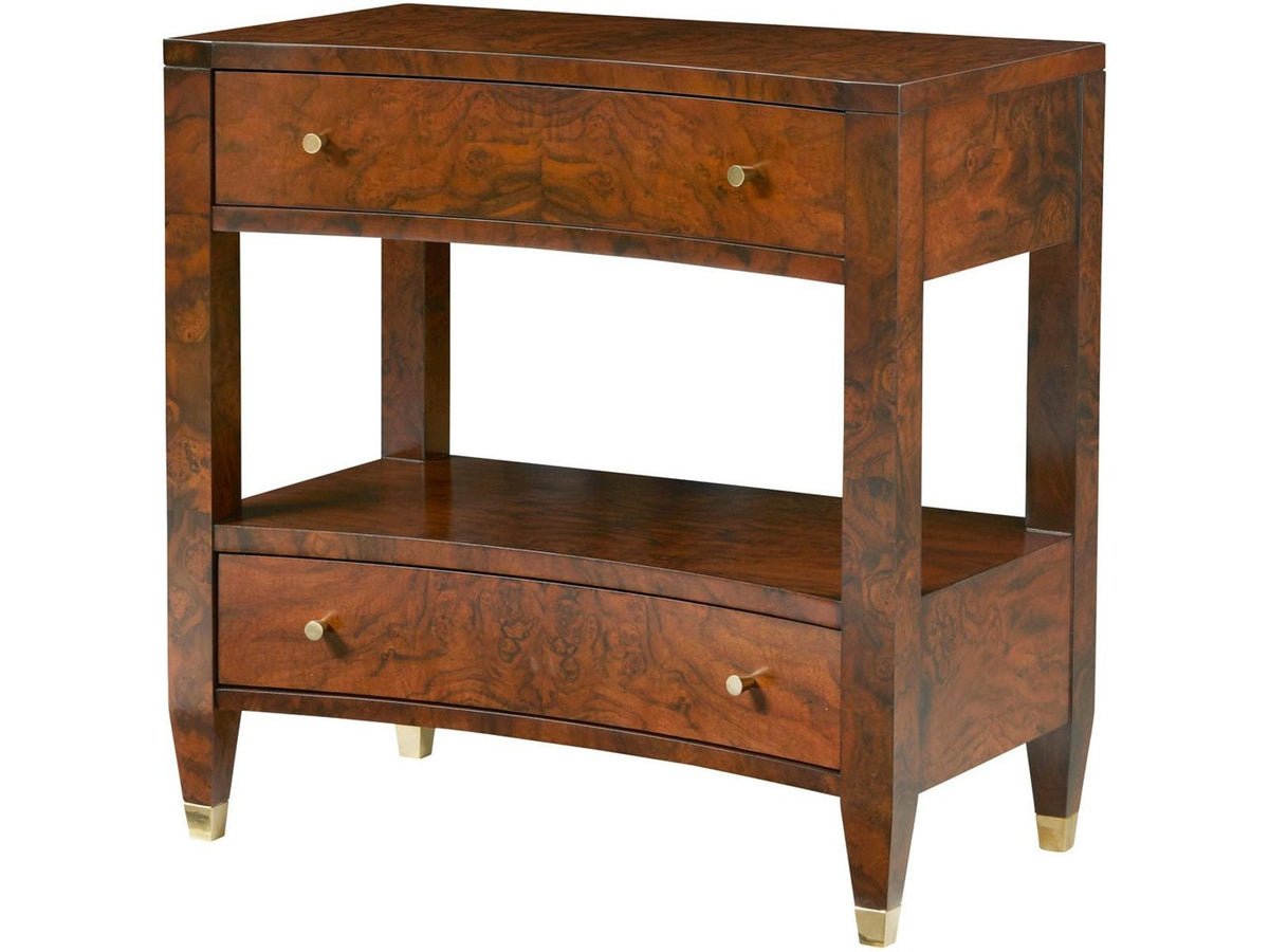 Concave 2-Drawer Nightstand in Walnut Burl with Polished Brass Knobs