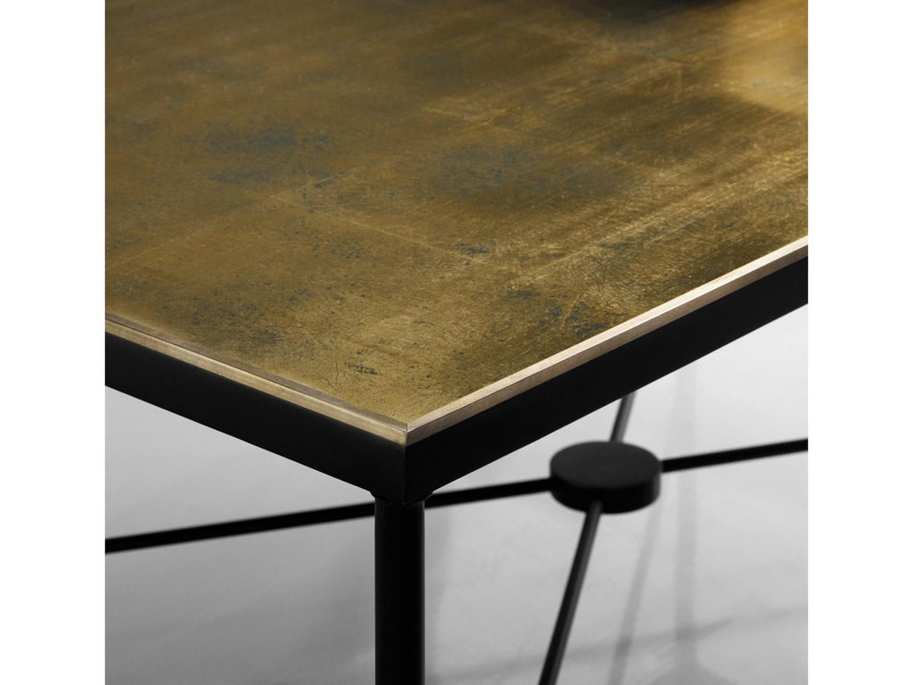Rectangular Wrought Iron Coffee Table with Gold Leaf Eglomise Glass