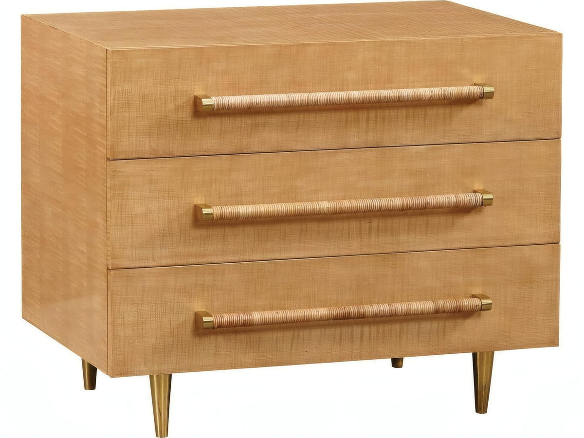Ascue 3-Drawer Nightstand with Rattan Wrapped Brass Hardware