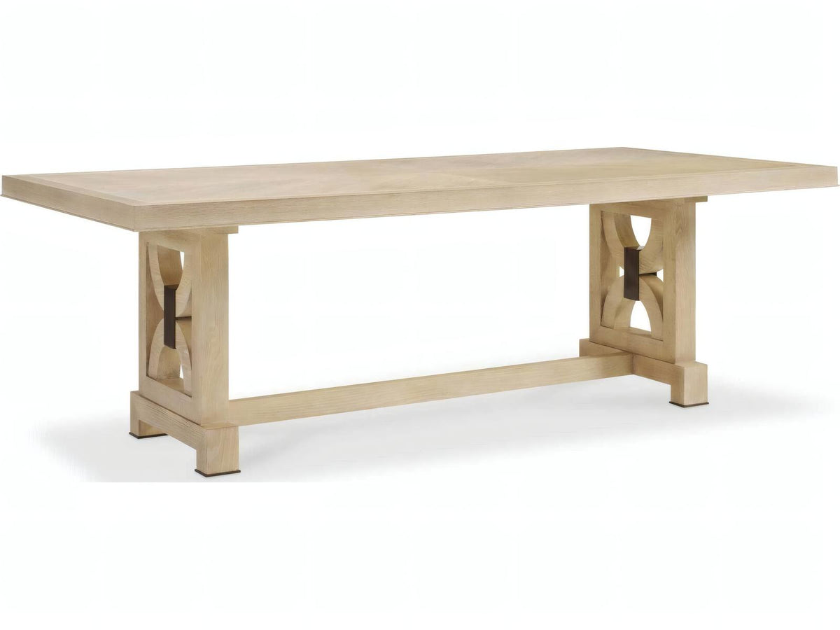 Benjamin 92-Inch Rectangular Wood Dining Table Oak with Antiqued Brass Accents