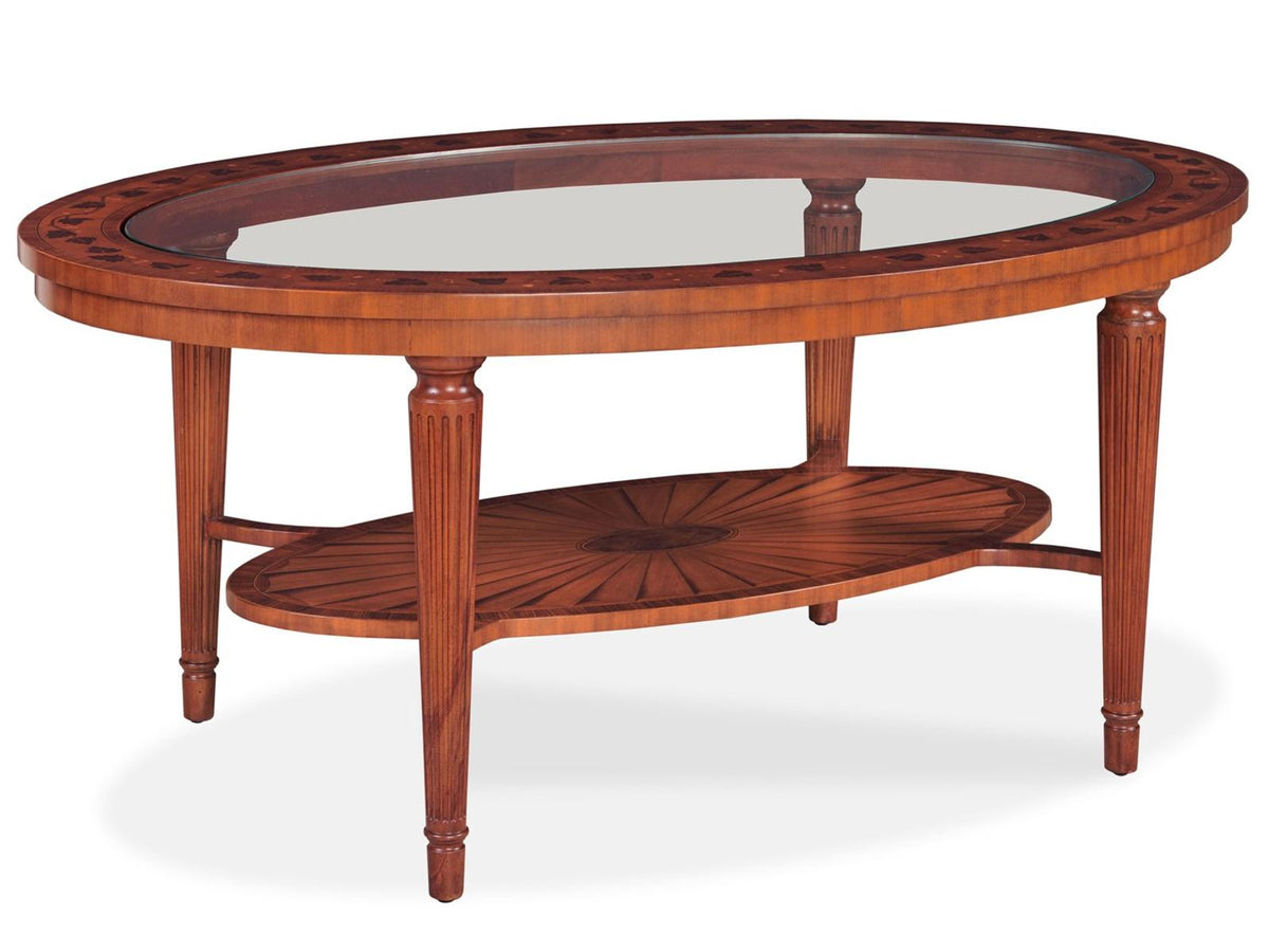 Marquetry Oval Coffee Table in Aged Regency Finish