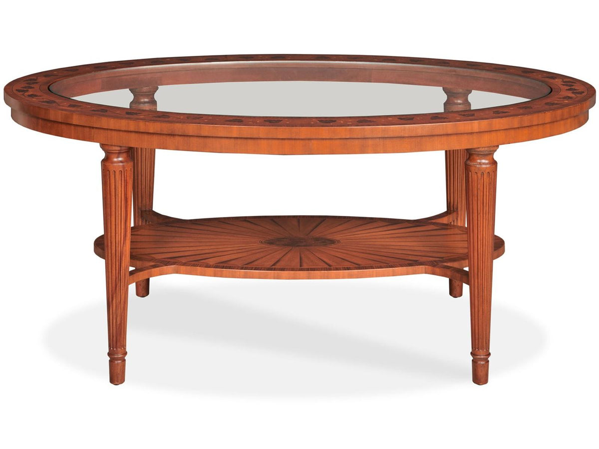 Marquetry Oval Coffee Table in Aged Regency Finish