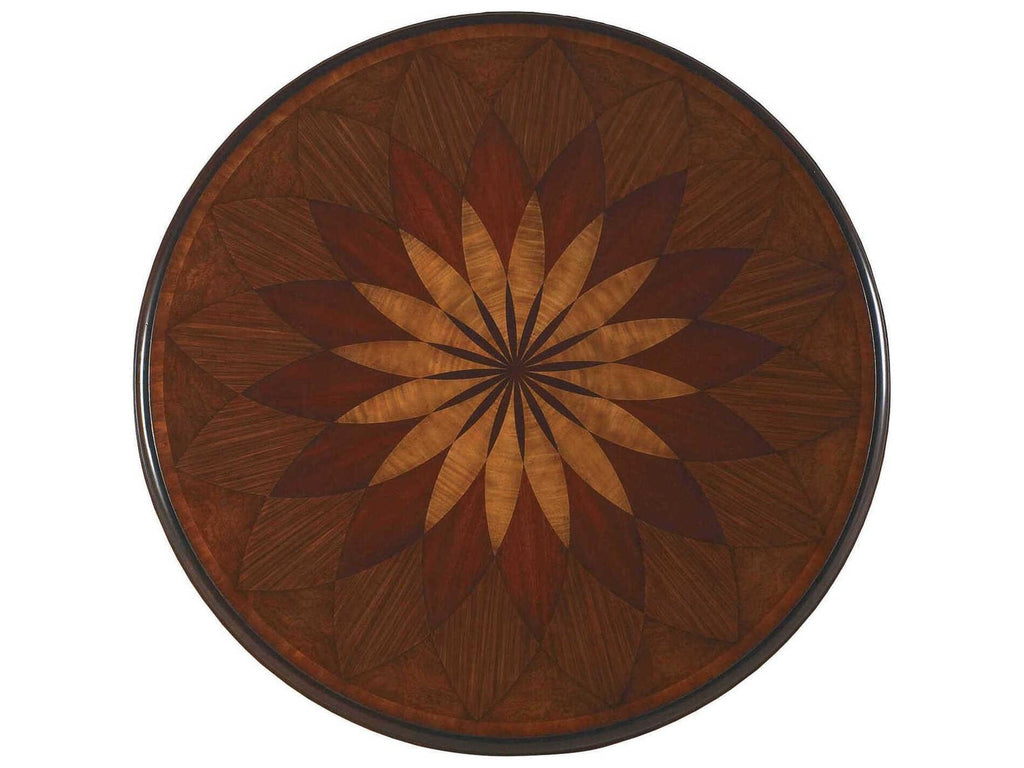 Clarkson Round Wood Regency Center Table with Hand Inlaid Marquetry Top