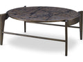 Flow Cocktail Table in Antiqued Brass with Metal Tube Base