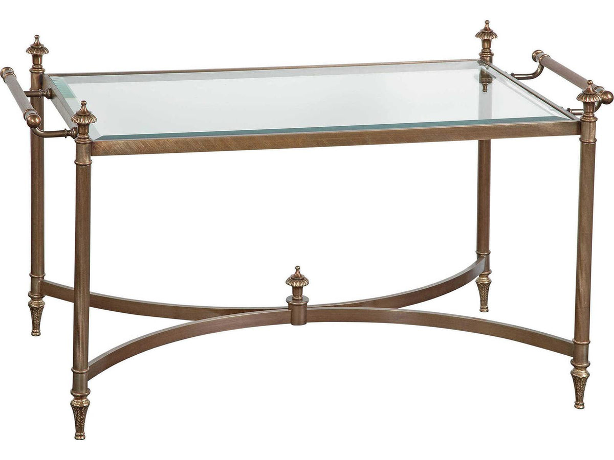 Asher Rectangular Glass Antiqued Cast Brass Coffee Table