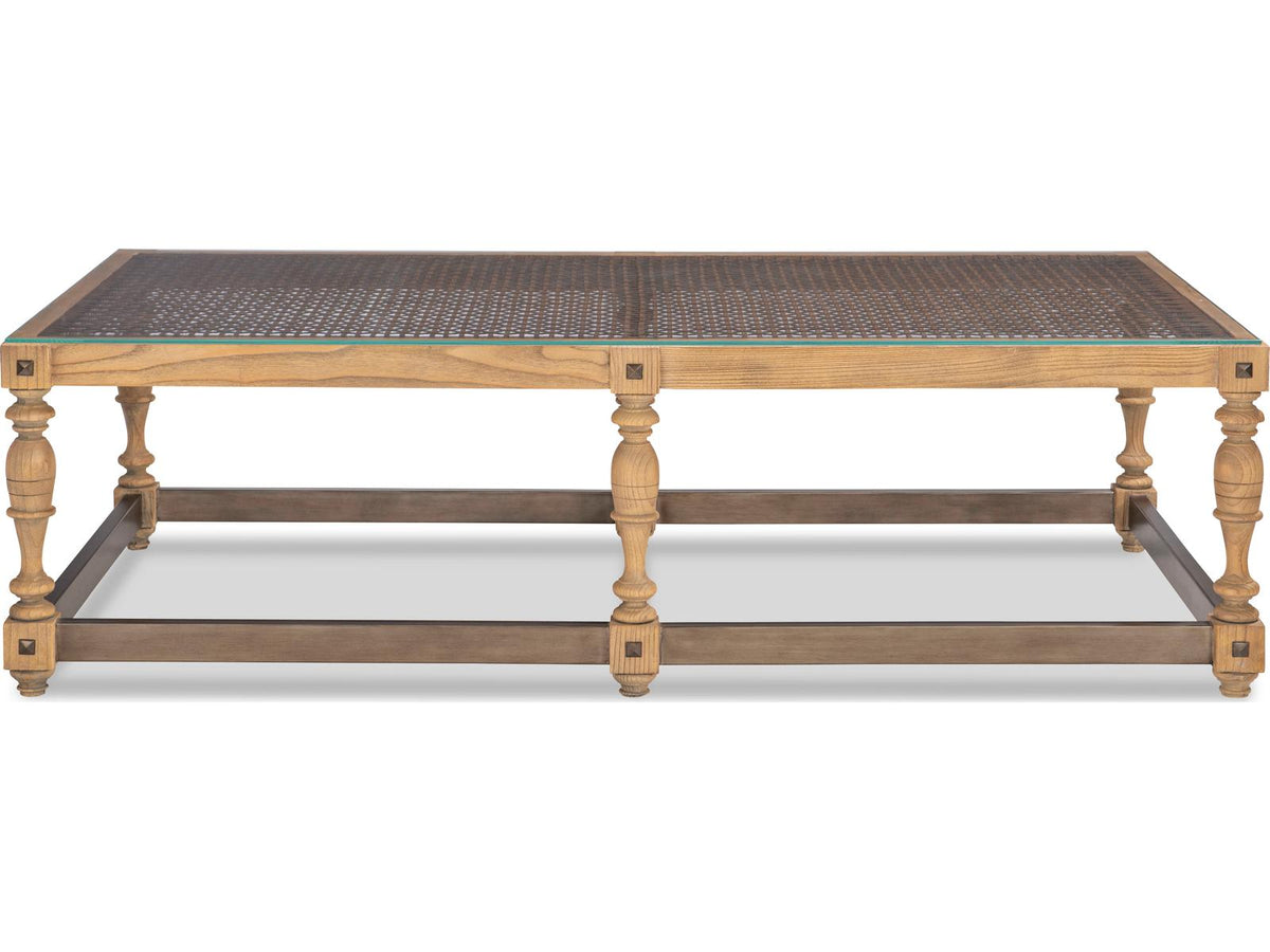 Riempie Rectangular Glass Coffee Table with Wood and Metal Base