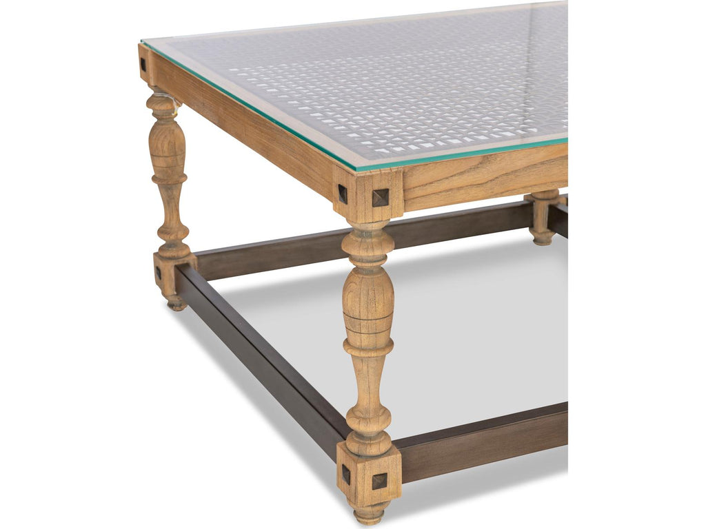 Riempie Rectangular Glass Coffee Table with Wood and Metal Base