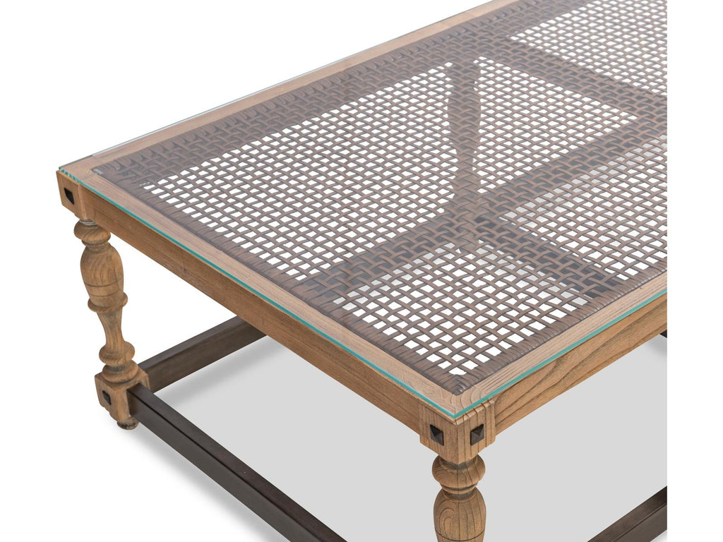 Riempie Rectangular Glass Coffee Table with Wood and Metal Base