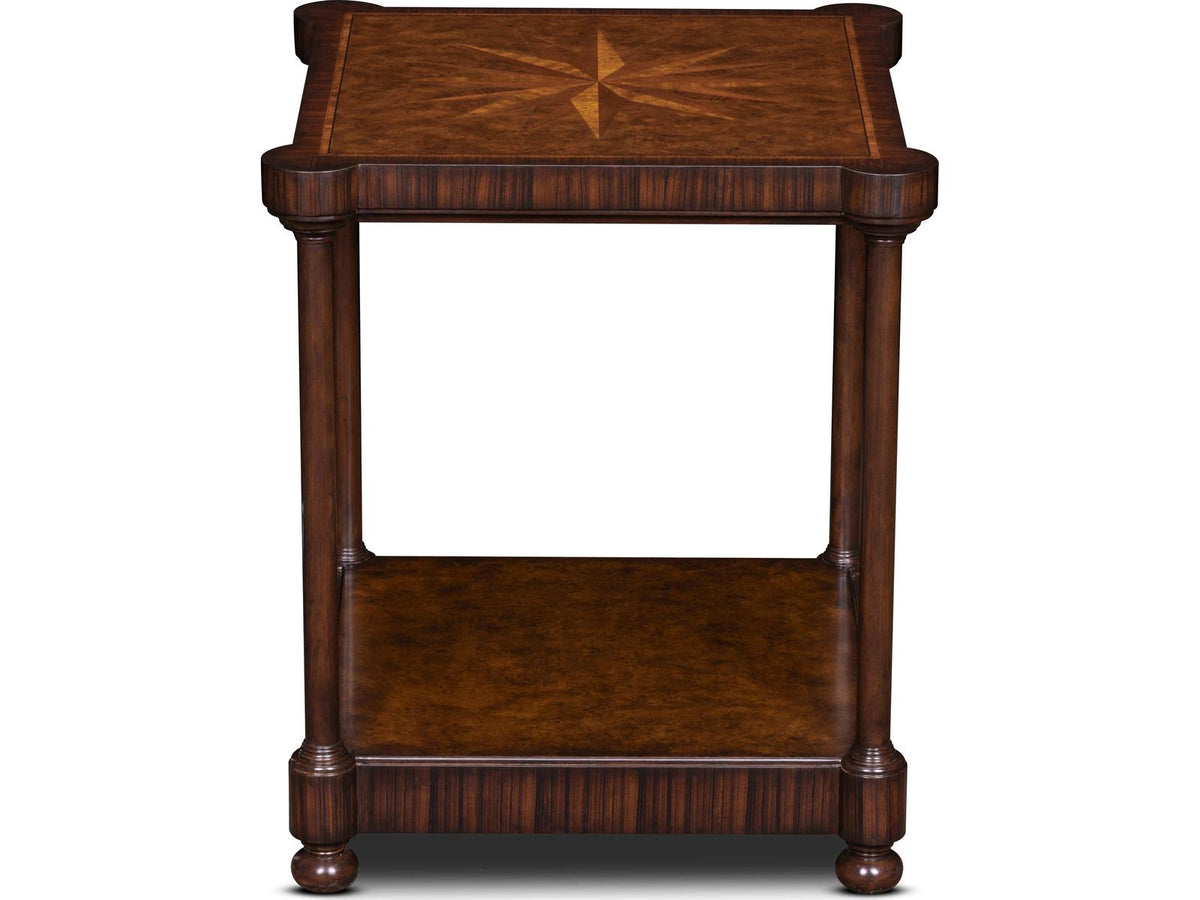 Cameron Square Wood End Table with Inlaid Starburst Top