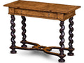 Milton Rectangular Wood End Table with Burl Veneer and Brass Pulls