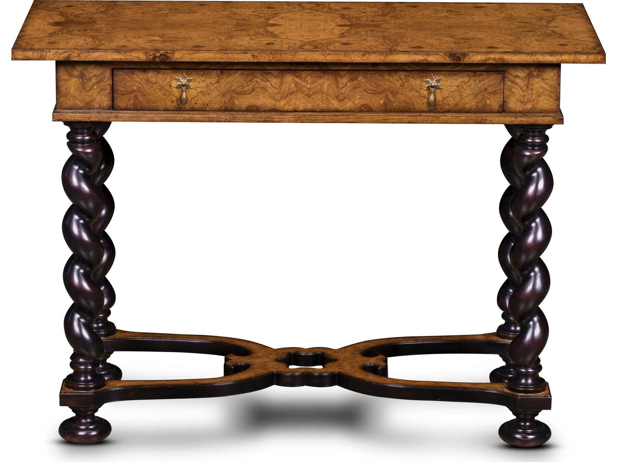 Milton Rectangular Wood End Table with Burl Veneer and Brass Pulls