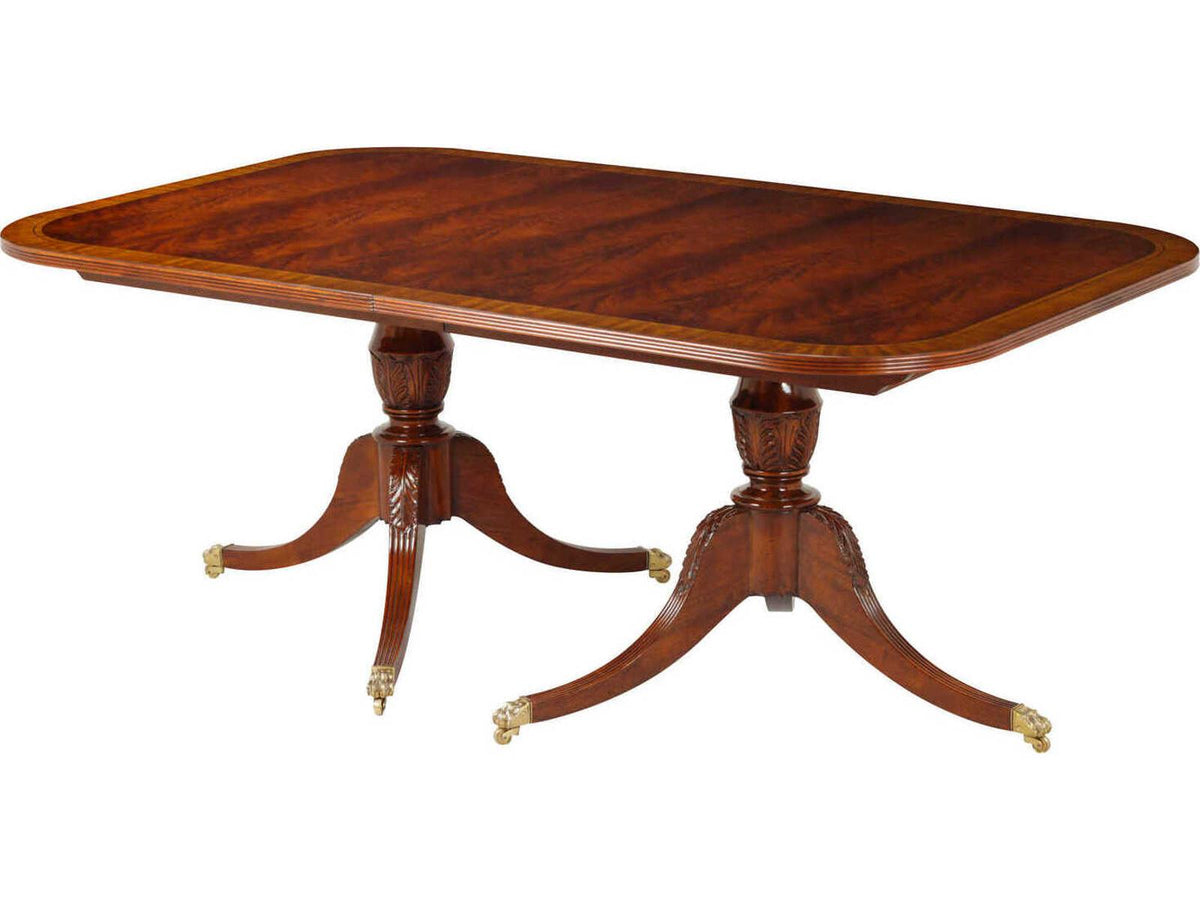 Reeded Rectangular Mahogany Dining Table with Brass Casters