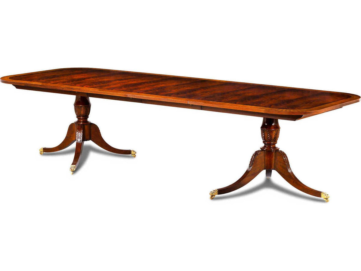 Reeded Rectangular Mahogany Dining Table with Brass Casters