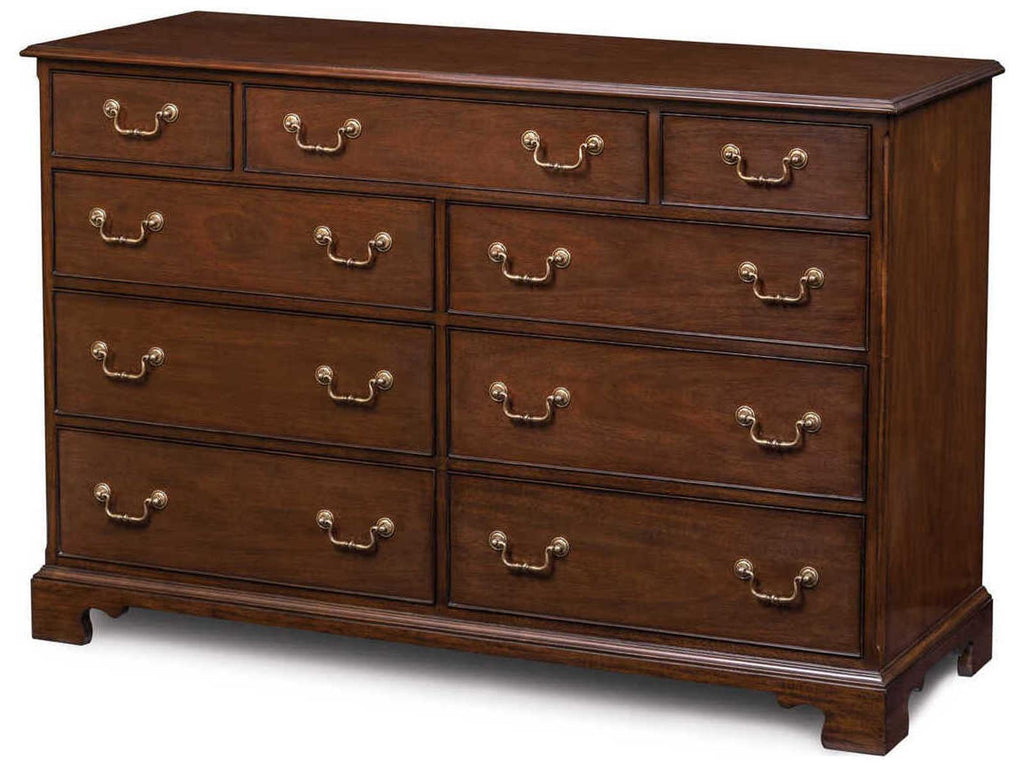 Einfalt 9-Drawer Double Dresser in Brown Mahogany with Brass Handles