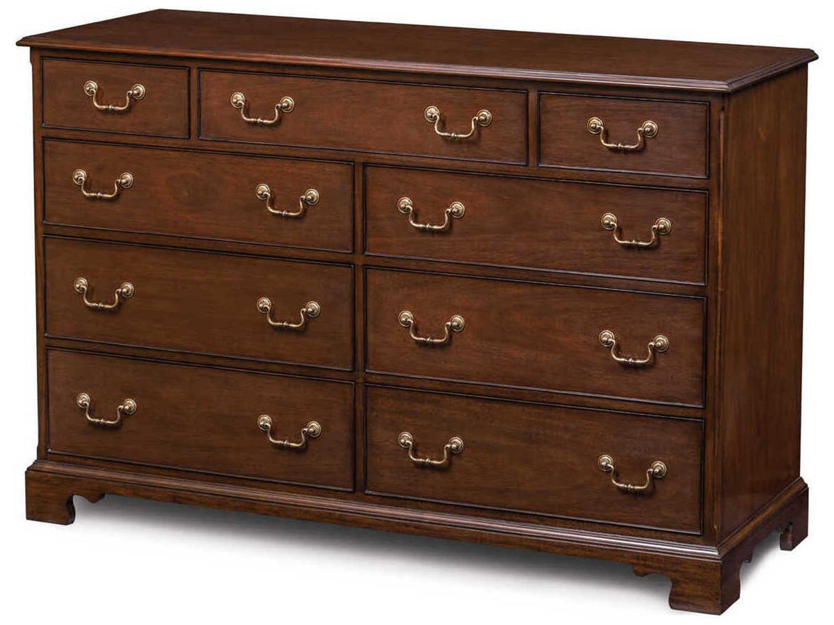 Einfalt 9-Drawer Double Dresser in Brown Mahogany with Brass Handles